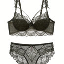 Conjunto De Sujetador De Encaje De Mujer Y Lenceria Delgada Con Diseno De Cruz Y Correa De Encaje Sexy Que Te Hace Lucir Mas Delgada, Incluyendo Bragas, 2 Piezas / Set