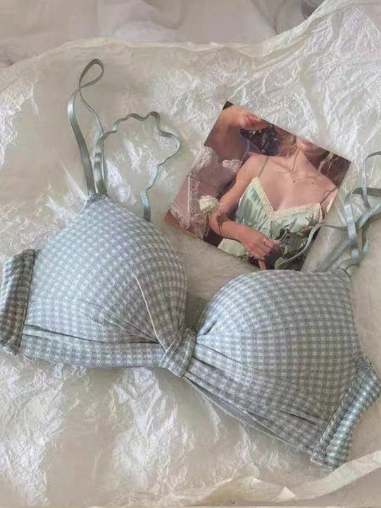 Sosten push-up inalambrico de cuadros con copa triangular suave y delgada y tiras cruzadas en la espalda, primavera/verano