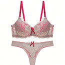 Conjunto De Tanga Y Sujetador Push-up Sexy De Encaje Con Bloques De Colores, Conjunto De Lenceria De Dama De Estilo Frances