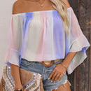 VCAY Camisa casual de mujer de chifon con hombros descubiertos y corte holgado