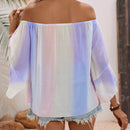 VCAY Camisa casual de mujer de chifon con hombros descubiertos y corte holgado