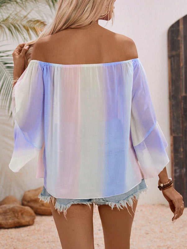 VCAY Camisa casual de mujer de chifon con hombros descubiertos y corte holgado