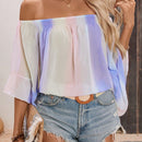VCAY Camisa casual de mujer de chifon con hombros descubiertos y corte holgado
