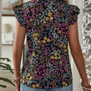 EMERY ROSE Blusa de mujer con mangas de gorra y escote en V con estampado floral Ditsy para vacaciones en el campo