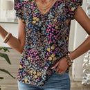 EMERY ROSE Blusa de mujer con mangas de gorra y escote en V con estampado floral Ditsy para vacaciones en el campo