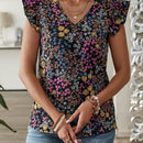 EMERY ROSE Blusa de mujer con mangas de gorra y escote en V con estampado floral Ditsy para vacaciones en el campo