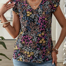 EMERY ROSE Blusa de mujer con mangas de gorra y escote en V con estampado floral Ditsy para vacaciones en el campo