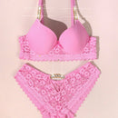 Conjunto De Sosten Y Bragas Con Diseno De Encaje Textura Metalica Y Piedras Rhinestone