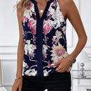 Clasi Camisa informal de verano de mujer sin mangas con cuello en V entallado y estampado floral