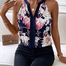 Clasi Camisa informal de verano de mujer sin mangas con cuello en V entallado y estampado floral
