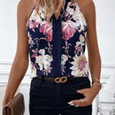 Clasi Camisa informal de verano de mujer sin mangas con cuello en V entallado y estampado floral
