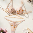 Conjunto de Brasier de tiras finas con bordado romantico y Tangas de encaje (2 piezas)