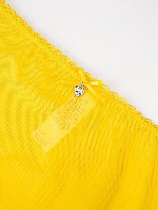 Ropa interior amarilla semi-transparente y atractiva para mujer, Tangas ligeras y transpirables con estampado de triangulo