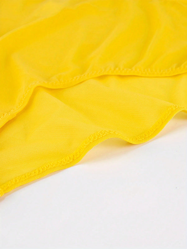 Ropa interior amarilla semi-transparente y atractiva para mujer, Tangas ligeras y transpirables con estampado de triangulo