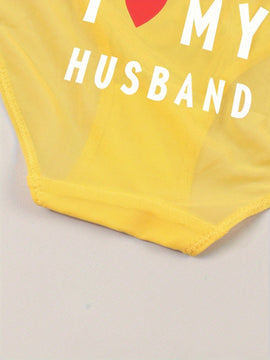 Ropa interior para mujer de patron amarillo sexy con lazo, adorno de colgante de corazon y brillantes