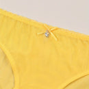 Ropa interior para mujer de patron amarillo sexy con lazo, adorno de colgante de corazon y brillantes