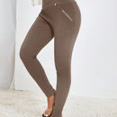Prive Pantalones largos casuales de cintura alta y ajuste delgado para mujer con botones de doble botonadura y unicolor