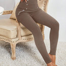 Prive Pantalones largos casuales de cintura alta y ajuste delgado para mujer con botones de doble botonadura y unicolor