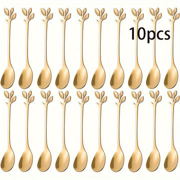 Juego de 10 cucharas para postres de acero inoxidable, diseño elegante de hoja, cucharitas para café, utensilios minimalistas para frutas y postres, ideal para fiestas y celebraciones, regalo para el Día de la Madre, Pascua, renovación primaveral, reunio