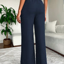 2 piezas pantalon para mujer de cintura alta y pierna ancha en unicolor marron y negro, casual y minimalista con un sentido de la caida
