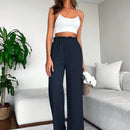 2 piezas pantalon para mujer de cintura alta y pierna ancha en unicolor marron y negro, casual y minimalista con un sentido de la caida