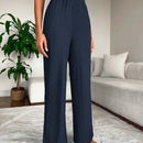 2 piezas pantalon para mujer de cintura alta y pierna ancha en unicolor marron y negro, casual y minimalista con un sentido de la caida