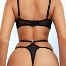 Conjunto de sujetador y panties de malla transparente para mujeres, sin cables