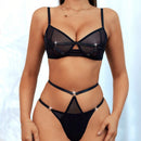 Conjunto de sujetador y panties de malla transparente para mujeres, sin cables