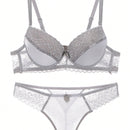 Conjunto de sujetador push up de encaje sexy para mujeres con rayas y braguitas triangulares