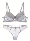 Conjunto de sujetador push up de encaje sexy para mujeres con rayas y braguitas triangulares