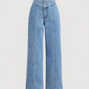 MOD Jeans casuales de pierna ancha con botones para mujeres, ideales para atuendos diarios