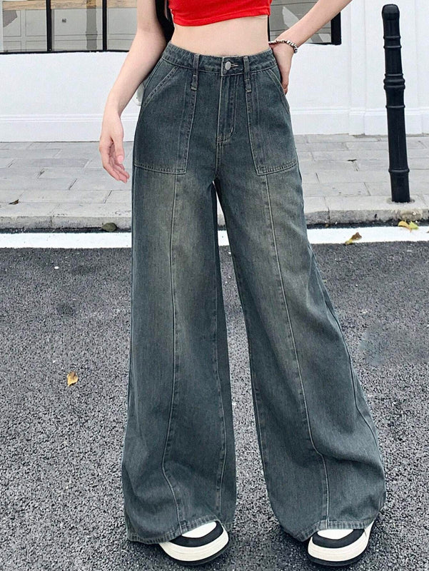 DAZY Pantalones Jeans simples y lisos de moda diaria para mujer