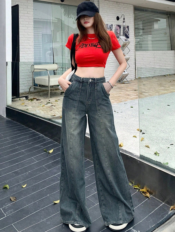 DAZY Pantalones Jeans simples y lisos de moda diaria para mujer