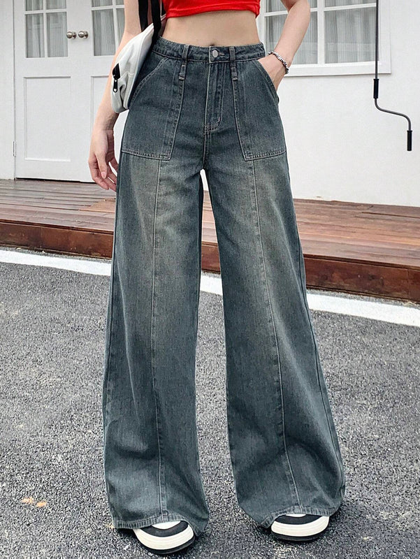 DAZY Pantalones Jeans simples y lisos de moda diaria para mujer