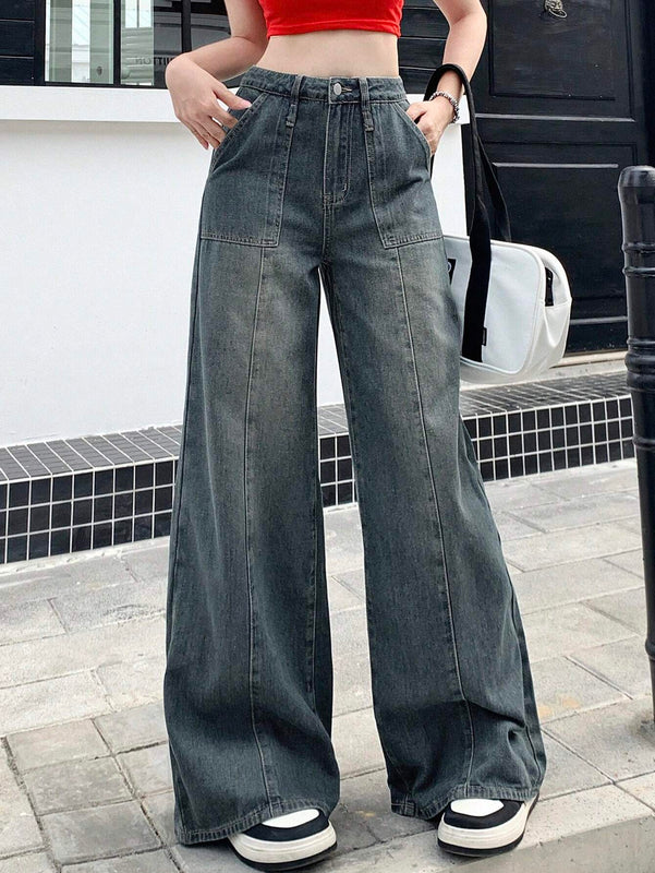 DAZY Pantalones Jeans simples y lisos de moda diaria para mujer