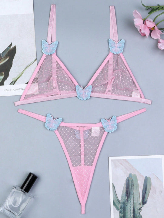 NEW Sujetador para mujeres con bordado de mariposa rosa, conjunto de lenceria sexy para mujeres con braguitas