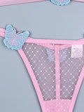 NEW Sujetador para mujeres con bordado de mariposa rosa, conjunto de lenceria sexy para mujeres con braguitas