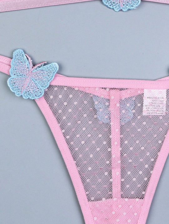 NEW Sujetador para mujeres con bordado de mariposa rosa, conjunto de lenceria sexy para mujeres con braguitas