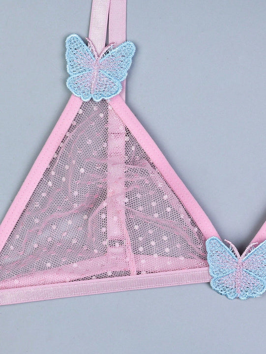 NEW Sujetador para mujeres con bordado de mariposa rosa, conjunto de lenceria sexy para mujeres con braguitas