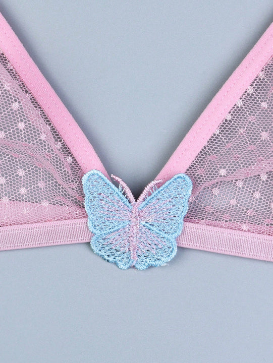 NEW Sujetador para mujeres con bordado de mariposa rosa, conjunto de lenceria sexy para mujeres con braguitas