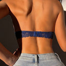 Sujetador holgado y transpirable con encaje floral solido y lazo posterior descubierto en el cuello halter, Encantador sosten sin costuras, lenceria y ropa interior para mujer