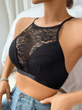Sujetador de moda para mujeres con encaje sexy y panel de corazon con anillo metalico enlazado