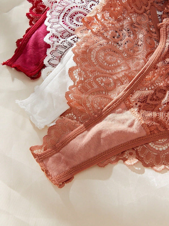 paquete de 3 tangas sexys y transpirables de encaje para mujeres