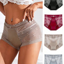 4 piezas Sexy Encaje Edge Malla transparente de cintura alta Triangulo Panties