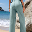 Emery rose pantalones largos casuales rectos y sueltos con cintura elastica, bolsillos y estampado de tenido anudado para mujer