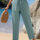 Emery rose pantalones largos casuales rectos y sueltos con cintura elastica, bolsillos y estampado de tenido anudado para mujer