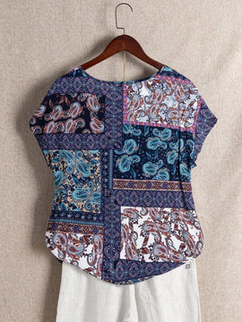 NEW EMERY ROSE Camisa de manga corta para mujer con cuello redondo y estampado de verano
