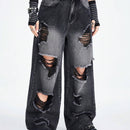 ROMWE Fairycore Jeans casuales de mezclilla anchos y sueltos con estilo desgastado para mujer