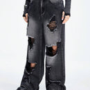 ROMWE Fairycore Jeans casuales de mezclilla anchos y sueltos con estilo desgastado para mujer
