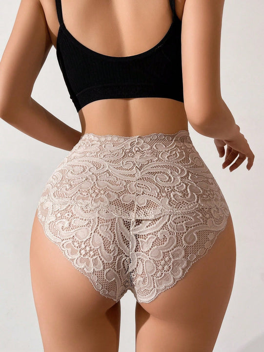 Pantis romanticos y elegantes de encaje en color albaricoque con cintura alta